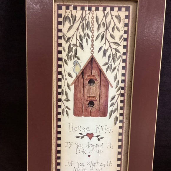 House Rules Birdhouse Design Country Primitive Framed Artwork - Picture 7 of 9